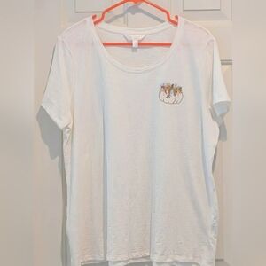 Lauren Conrad Pumpkin Shirt Sz XXL Top Autumn Ivory Organic Cotton Short Sleeve